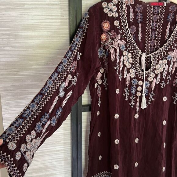 Johnny Was burgundy embroidered blouse BoHo chic Size m￼ - Picture 3 of 6